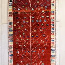 オールドギャッベ・135×67・赤・生命の樹・窓・井戸・玄関マットサイズ・その他サイズ・真上画