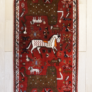 オールドライオン・150×78・赤・馬・ライオン・鳥・魚・玄関マットサイズ・真上画