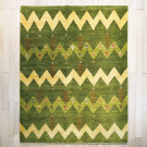 アマレ・196×152・緑・黄緑・原毛・ジグザグ・生命の樹・孔雀・リビングサイズ・真上画