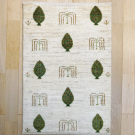カシュクリ・玄関マットサイズ・白色、緑色・糸杉、柳・真上画