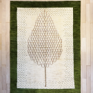 カシュクリ・200×149・緑・生命の樹・糸杉・ベージュ・ドット・原毛・リビングサイズ・真上画