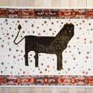 ルリバフ・84×120・ライオン・赤・ベージュ・花・玄関サイズ・真上画