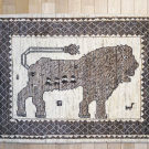 アマレライオン・124×86・ベージュ・茶色・ライオン・王様・鹿・菱形・玄関サイズ・真上画