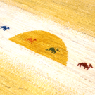 アマレ・リビング、センターサイズ・黄色・グラデーション・ラクダのキャラバン・太陽・アップ画