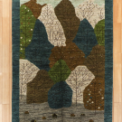 アマレランドスケープ・180×121・青緑・遊牧風景・羊・木・センターラグサイズ・真上画