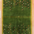 アマレ・181×122・緑・花・鹿・センターラグサイズ・真上画
