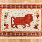 ルリバフ・80×121・赤色・白・原毛・ライオン・サーベルライオン・羊・玄関サイズ・真上画
