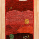 カシュクリ・135×73・赤色・風景・木・羊・夕日・玄関サイズ・真上画