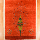 アマレ・199×163・赤・生命の樹・鹿・リビングサイズ・真上画