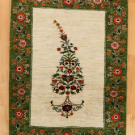 ルリバフ・111×81・白・原毛・緑・花・糸杉・植物・玄関サイズ・真上画