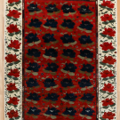 オールドギャッベ・142×102・赤色・花・センターラグサイズ・真上画