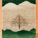 カシュクリ・92×76・生命の樹・原毛・茶色・緑・玄関マット・真上画