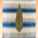 アマレ・238×171・青色・原毛・糸杉・小花・鹿・グラデーション・リビングサイズ・真上画