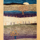 カシュクリランドスケープ・90×66・青色・茶色・白・原毛・生命の樹・風景・玄関マットサイズ・真上画