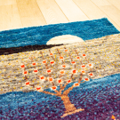 カシュクリランドスケープ・90×66・青色・茶色原毛・生命の樹・風景・玄関マットサイズ・アップ画
