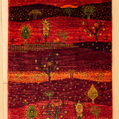 カシュクリランドスケープ・90×62・赤色・糸杉・生命の樹・玄関マットサイズ・真上画