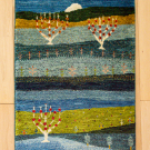 カシュクリランドスケープ・86×60・青色・生命の樹・風景・小花・玄関マットサイズ・真上画
