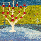 カシュクリランドスケープ・86×60・青色・生命の樹・風景・小花・玄関マットサイズ・アップ画