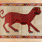 オールドライオン・158×104・原毛・赤色・ライオン・ペイカン文様・センターラグサイズ・真上画