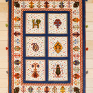 バルーチスペシャル・97×74・青色・白色・孔雀・ボテ文様・植物・玄関マット・真上画