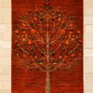 ルリバフ・125×78・赤色・ザクロの木・玄関マットサイズ・真上画