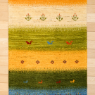 アマレ・118×78・黄色・緑色・鳥・木・羊・玄関マットサイズ・真上画