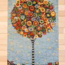 アマレファイン・126×80・水色・生命の樹・花柄・玄関マットサイズ・真上画