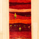 カシュクリランドスケープ・132×45・赤色・ラクダ・糸杉・風景・廊下敷き・真上画