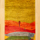 カシュクリ・97×58・黄色・赤色・糸杉・羊・風景・玄関サイズ・真上画