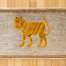 ルリバフ・62×92・グレー・ペイカン文様・ライオン・玄関サイズ・真上画