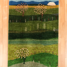 カシュクリランドスケープ・152×100・生命の樹・水色・緑色・センターラグサイズ・真上画
