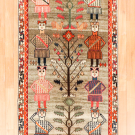 オールドギャッベ・186×103・茶色・人・生命の樹・鳥・センターラグサイズ・真上画