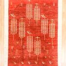 アマレ・213×154・赤色・しだれ柳・孔雀・羊・リビングサイズ・真上画