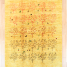 アマレ・195×152・黄色・生命の樹・鹿・孔雀・リビングサイズ・真上画
