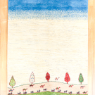 アマレ・179×116・白原毛・ラクダ・水色・糸杉・小花柄・センターラグサイズ・真上画