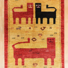 アマレライオン・149×104・ライオン・孔雀・ヤギ・黄色・赤色・センターラグサイズ・真上画