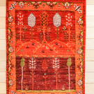 ルリバフ・85×63・赤色・生命の樹・風景・羊・玄関サイズ・真上画