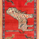 オールドライオン・144×103・赤色・鹿・ライオン・センターラグサイズ・真上画