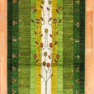 カシュクリ・204×82・緑色・生命の樹・鹿・廊下敷き・キッチンマット・真上画