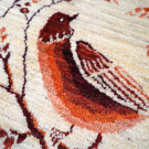 ルリバフ・189×122・白原毛・鳥・木・赤色・センターラグサイズ・アップ画