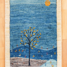カシュクリ・95×61・水色・生命の樹・鹿・風景・玄関マット・真上画