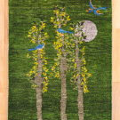 カシュクリランドスケープ・89×63・生命の樹・鳥・月・緑色・玄関マット・真上画