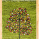 カシュクリ・126×77・緑色・生命の樹・羊・玄関サイズ・真上画