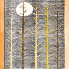 アマレ・146×93・グレー・生命の樹・鳥・月・センターラグサイズ・真上画