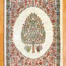 ルリバフ・157×95・原毛・白色・生命の樹・花・センターラグサイズ・真上画