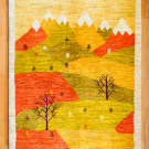 アマレランドスケープ・149×104・黄色・風景・山・生命の樹・センターラグサイズ・真上画