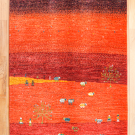 アマレ・150×103・赤色・人・羊・生命の樹・遊牧風景・センターラグサイズ・真上画
