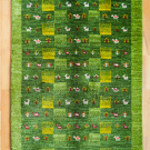 アマレ・150×101・緑色・ラクダ・鹿・木・センターラグサイズ・真上画