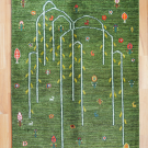 アマレ・159×105・緑色・しだれ柳・糸杉・鹿・センターラグサイズ・真上画