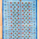 カシュクリ・151×99・水色・生命の樹・花・センターラグサイズ・真上画